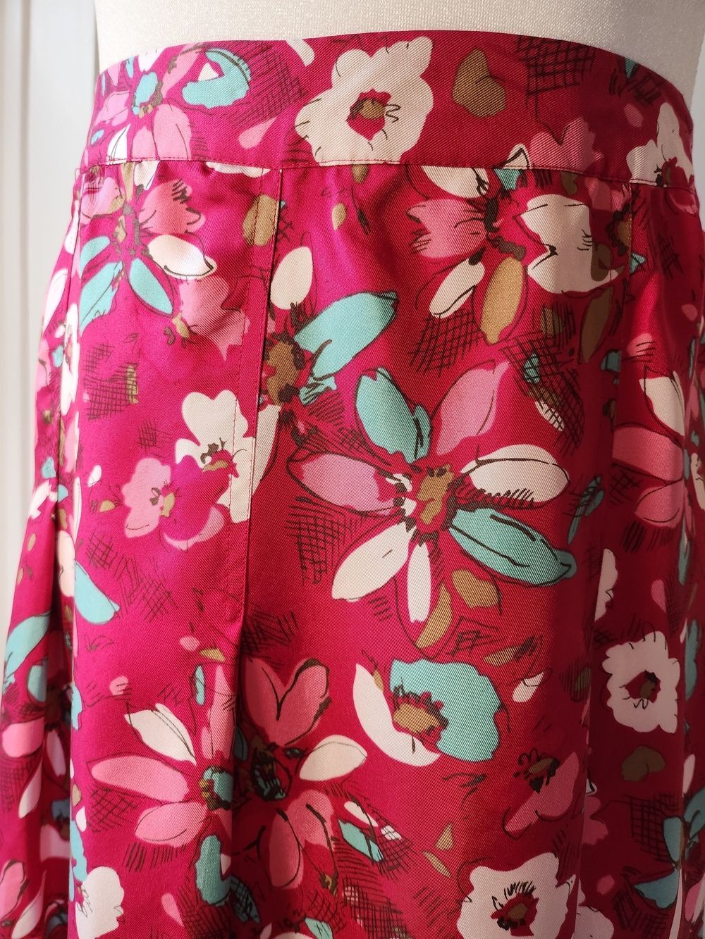 Vtg Y2K 100% Silk Pink Floral Skirt Sz 16 Merona